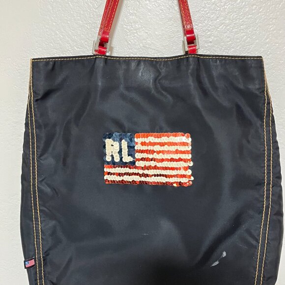 RALPH LAUREN POLO VINTAGE STYLE TOTE BAG/SEQUINED USA FLAG/Preowned - Picture 1 of 7